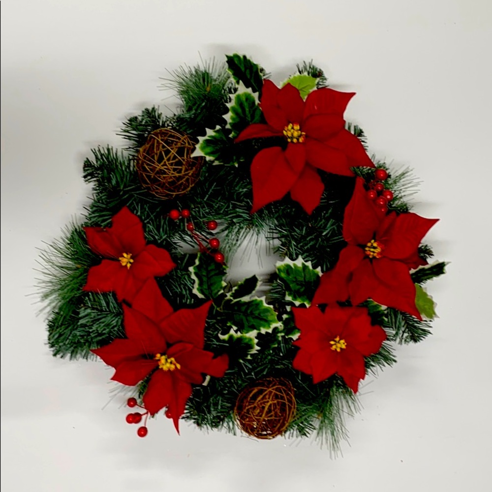 Red Poinsettia Christmas Wreath